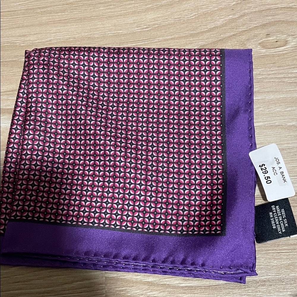 Jos. A. Bank Purple and Pink Geometric Silk Pocket Square